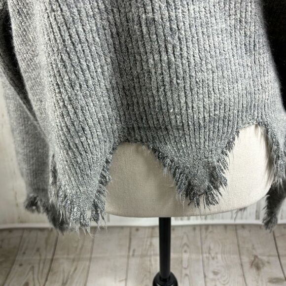 Dance & Marvel Destructed Distressed Gray Sweater V Neck - Picture 3 of 8